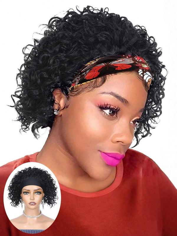 Headband Bob Wigs Curly Wave Glueless Human Hair Wig For Black Women 180% Density