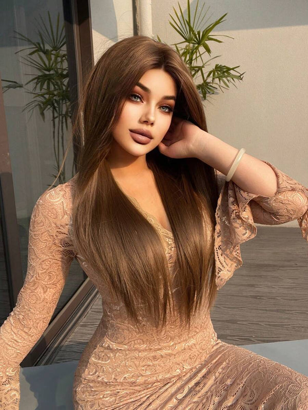 180% Density Honey Brown Straight Human Hair 13X6 HD T Part Lace Front Wig