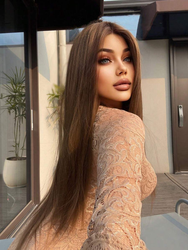 180% Density Honey Brown Straight Human Hair 13X6 HD T Part Lace Front Wig