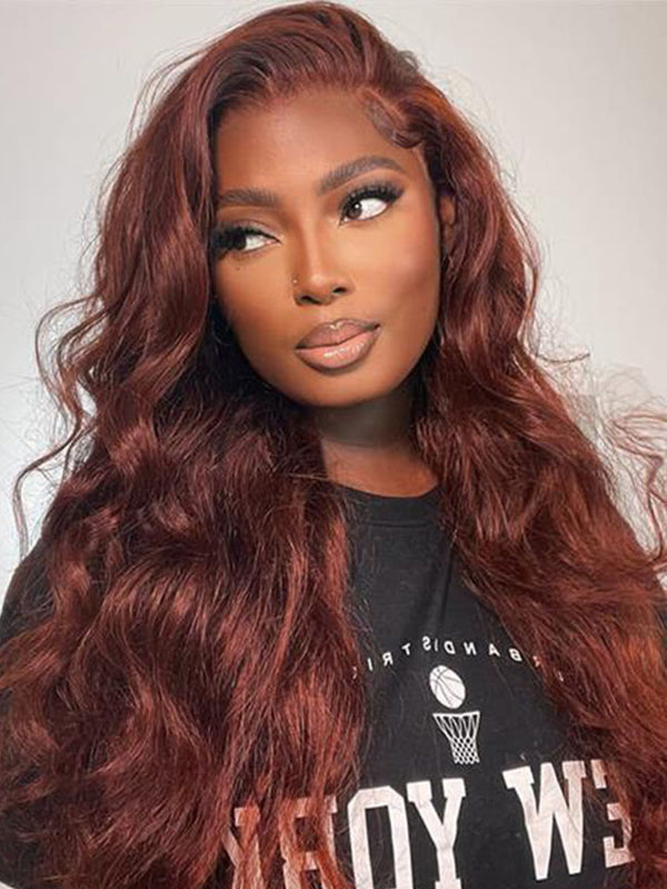 Body Wave 13x4  Lace Front Wig Reddish Brown Wig Human Hair #33 Colored