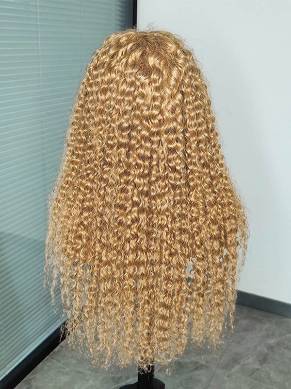 Honey Blonde #27 Colored 13X4 Lace Frontal Human Hair Wigs Water Wave Wigs For Women