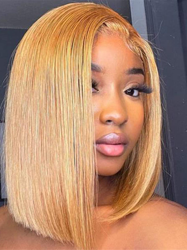 Super Sale Glueless #27 Honey Blonde Short Straight Bob 13x4 Lace Wig