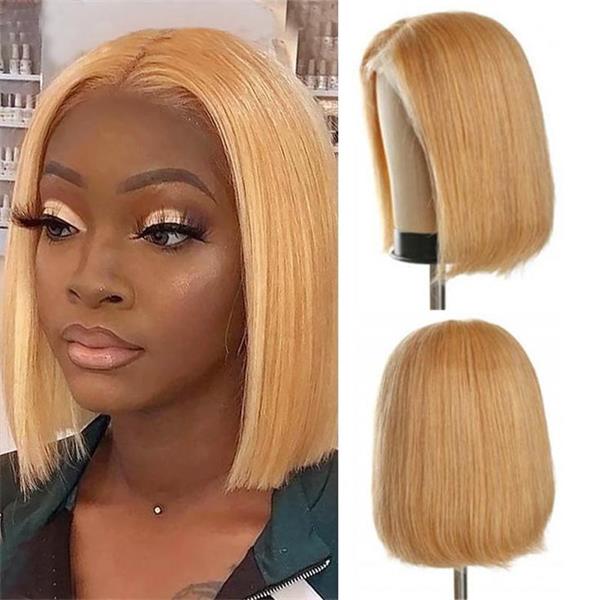 Super Sale Glueless #27 Honey Blonde Short Straight Bob 13x4 Lace Wig