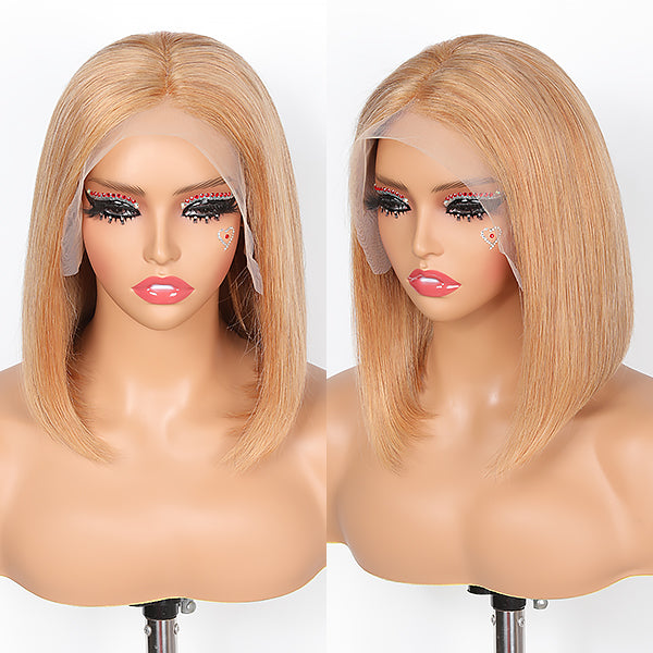 Super Sale Glueless #27 Honey Blonde Short Straight Bob 13x4 Lace Wig