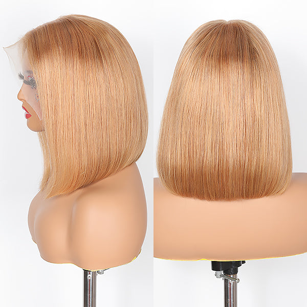 Super Sale Glueless #27 Honey Blonde Short Straight Bob 13x4 Lace Wig