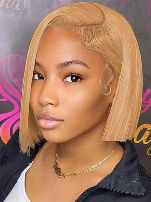 Super Sale Glueless #27 Honey Blonde Short Straight Bob 13x4 Lace Wig