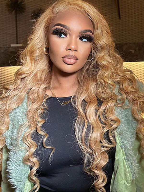 Transparent 13x4 Lace Front Wig Loose Deep Wave #27 Honey Blonde Wig