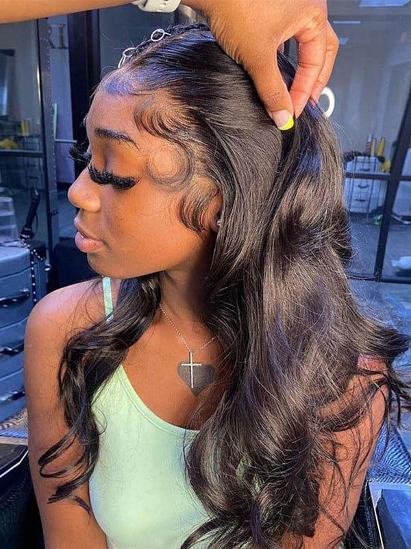 Body Wave 150% HD Transparent 13x4 Lace Front Wig Black Human Hair Wig