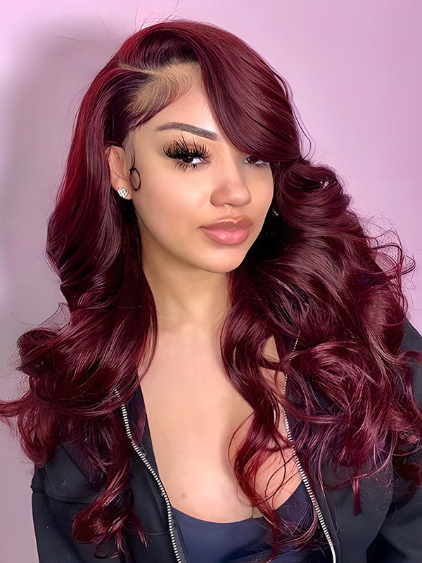 99J Burgundy Color Body Wave Hair 13x4 Lace Front Wigs Pre Plucked Hairline