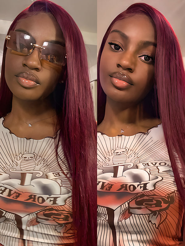 99J Burgundy Straight 13x4 Lace Front Human Hair Wig