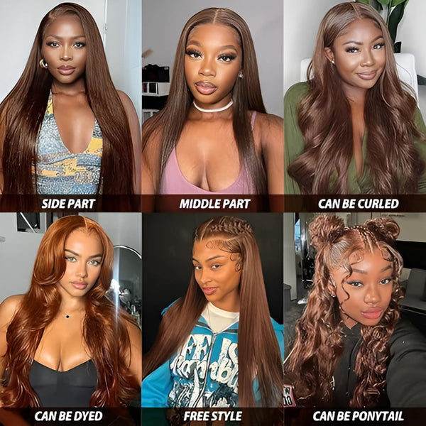 Chocolate Brown HD 13x4 Lace Front Wig Straight  Colored Wigs Human Hair Wig 180% Density