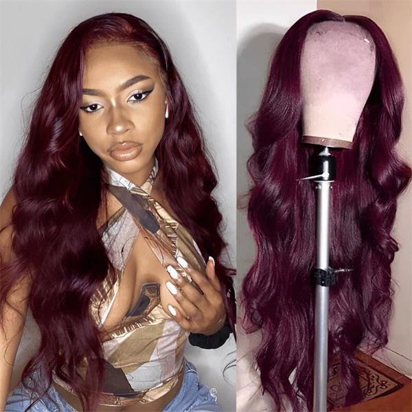 Dark Purple Plum Color Invisible 13x4 Lace Frigs Pre Plucont Wked Body Wave Wigs