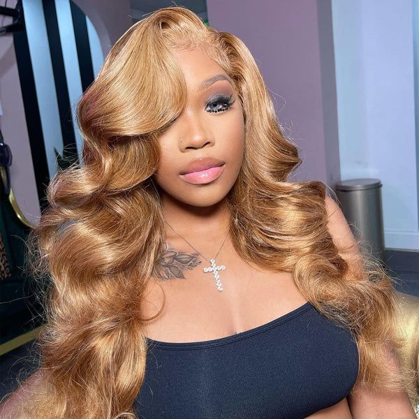 Body Wave 13x4 Lace Wigs #27 Colored Honey Blonde Human Hair Wigs Pre-plucked With Baby Hair