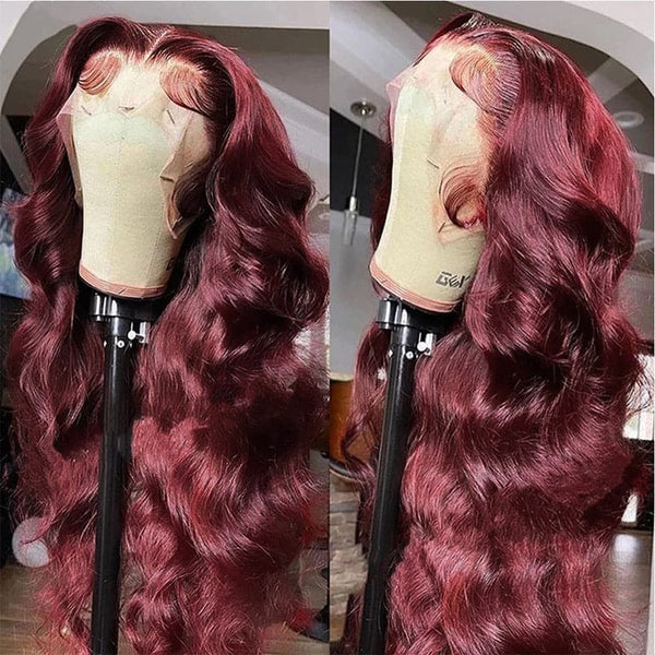 99J Burgundy Color Body Wave Hair 13x4 Lace Front Wigs Pre Plucked Hairline