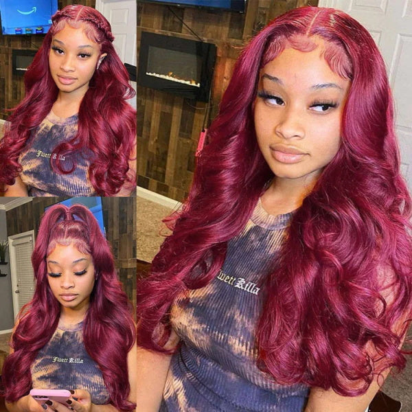 99J Burgundy Color Body Wave Hair 13x4 Lace Front Wigs Pre Plucked Hairline