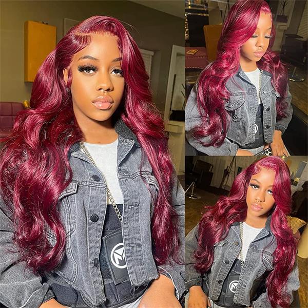 99J Burgundy Color Body Wave Hair 13x4 Lace Front Wigs Pre Plucked Hairline