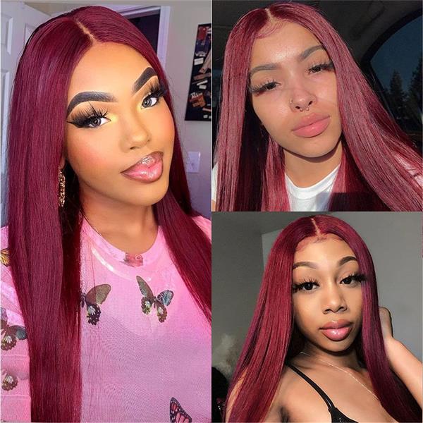 99J Burgundy Straight 13x4 Lace Front Human Hair Wig