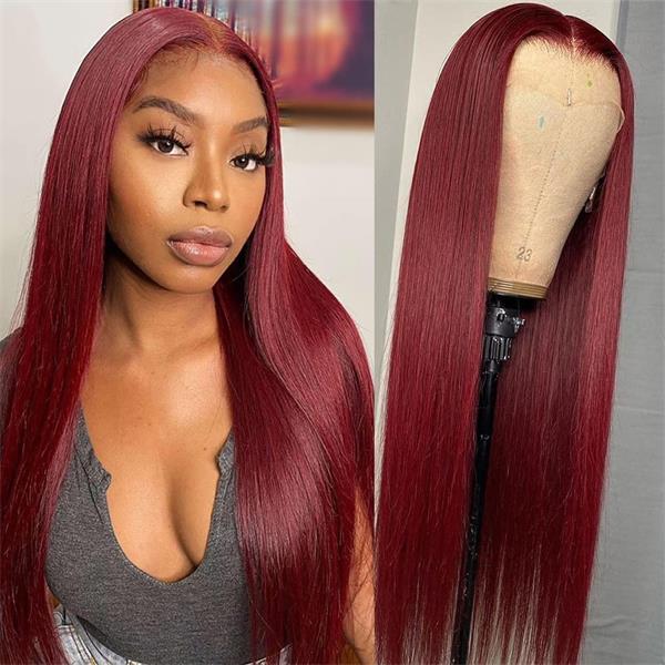 99J Burgundy Straight 13x4 Lace Front Human Hair Wig