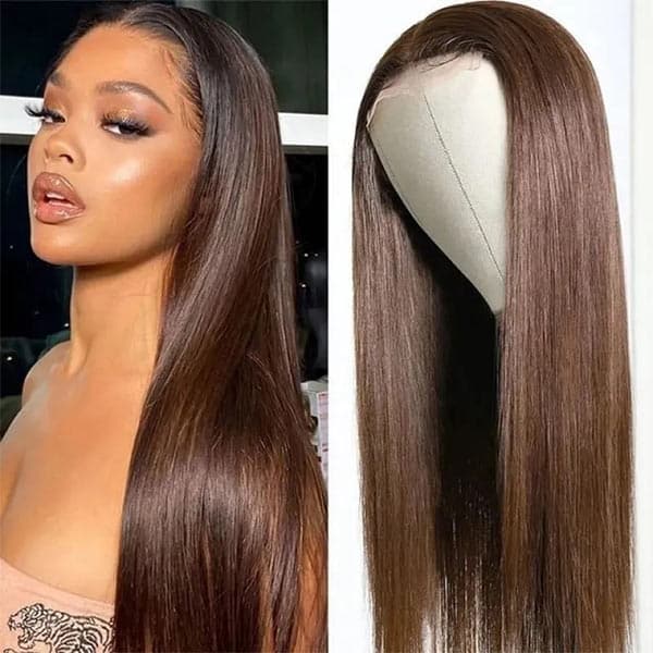 Dark Brown Colored Wigs Straight HD 13x4 Straight Human Hair Wig 150% Density