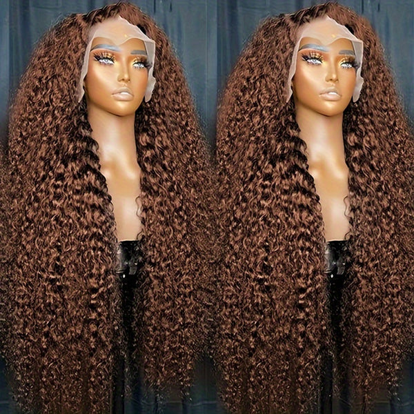 Chocolate Brown Lace Front Wig Deep Curly Lace Front Wigs Human Hair 180% Density