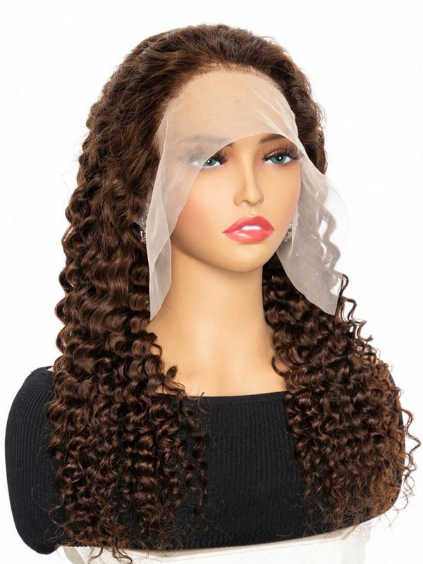 180% Density Light Brown 13x4 Deep Curly Lace Frontal Wig Human Hair