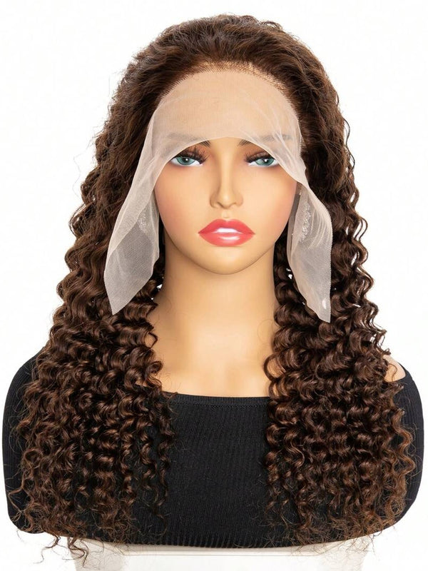 Light Brown 13x4 Deep Curly Lace Front Wigs  150% For Women HD Lace With Pre Plucked Hair