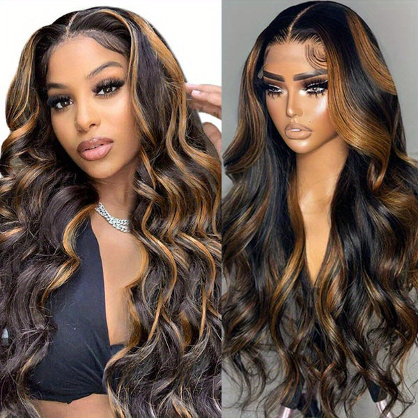 T1B/30 Highlight Body Wave Lace Front Wigs Human Hair 150% Density