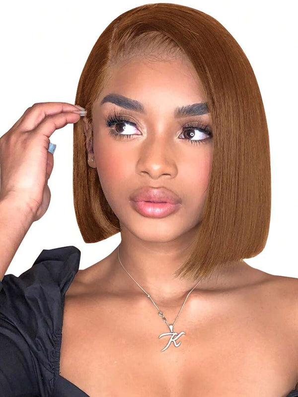 Bob Wigs Straight 13x4 Lace Closure Human Hair Wigs Pre Plucked Highlight Brown Human Bob Wigs 150% Density