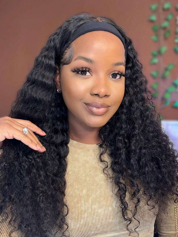 Kinky Curly 180% Density Headband Wig Glueless Human Hair Headband Wigs for Women