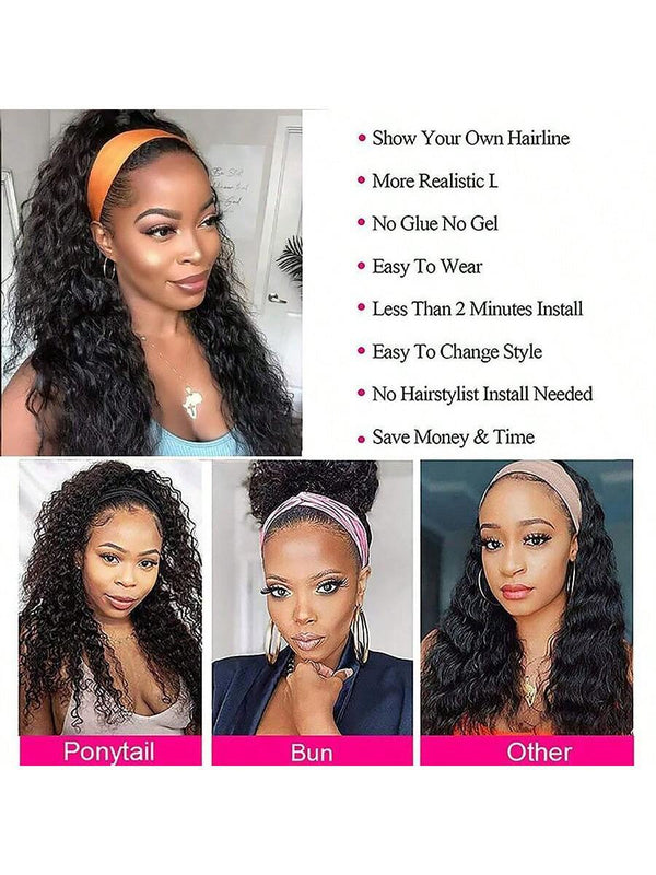 Kinky Curly 180% Density Headband Wig Glueless Human Hair Headband Wigs for Women