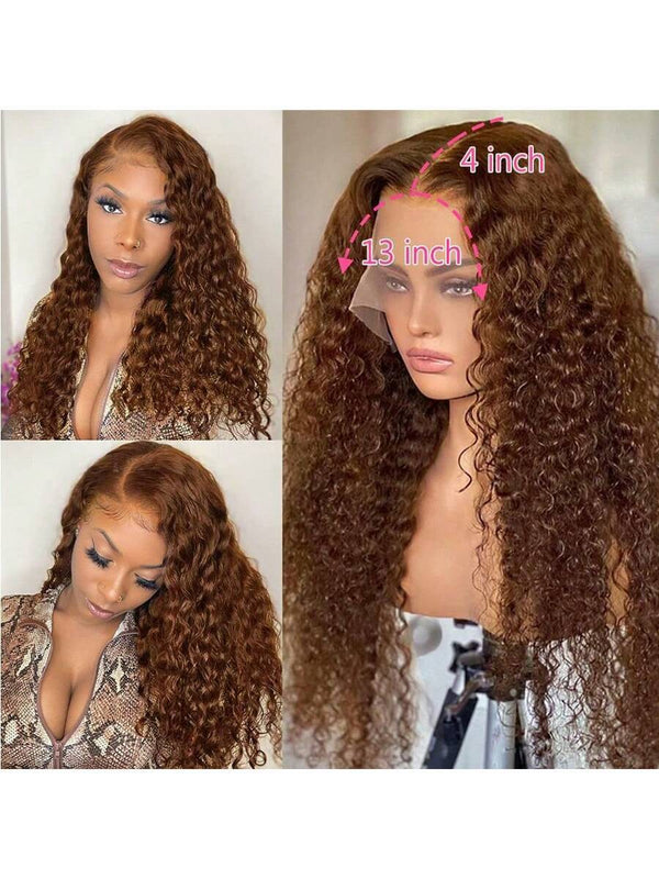 Light Brown 13x4 Deep Curly Lace Front Wigs  150% For Women HD Lace With Pre Plucked Hair