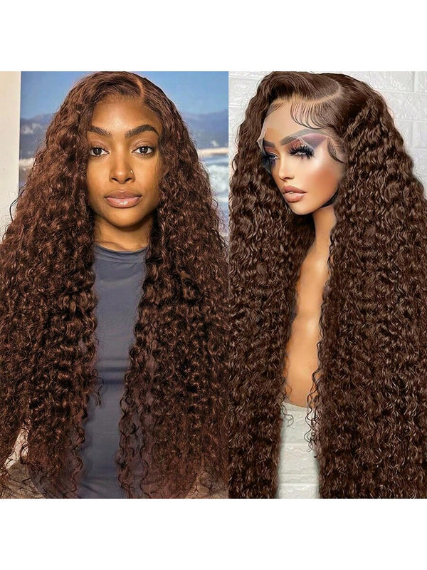 Water Wave Light Brown Wig HD 13x4 Lace Front Wigs 150% Density Transparent Lace Wigs