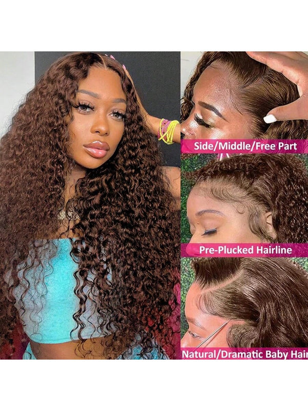 Water Wave Light Brown Wig HD 13x4 Lace Front Wigs 150% Density Transparent Lace Wigs