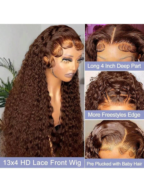 Water Wave Light Brown Wig HD 13x4 Lace Front Wigs 150% Density Transparent Lace Wigs