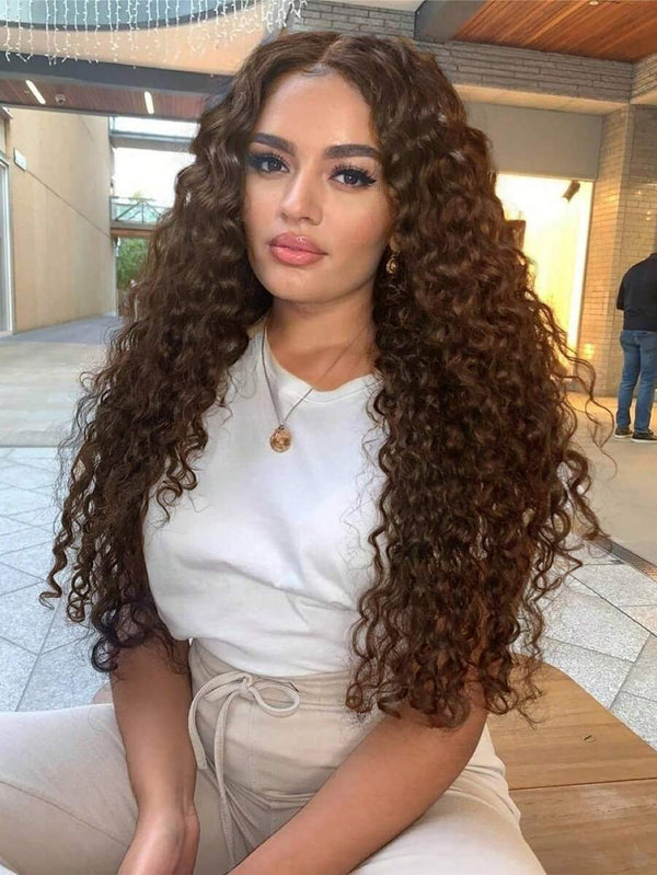 180% Density Water Wave Light Brown Wig HD 13x4 Lace Front Wigs Transparent Lace Wigs