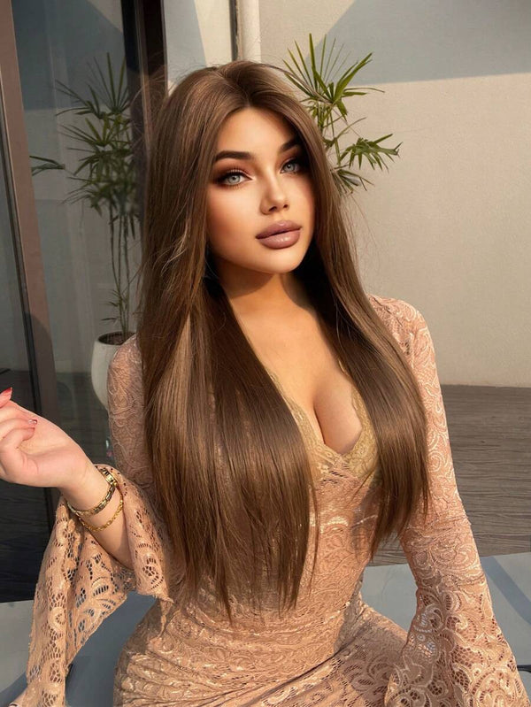 180% Density Straight Wig Human Hair 13X6 HD T Part #4 Brown Lace Front Wig