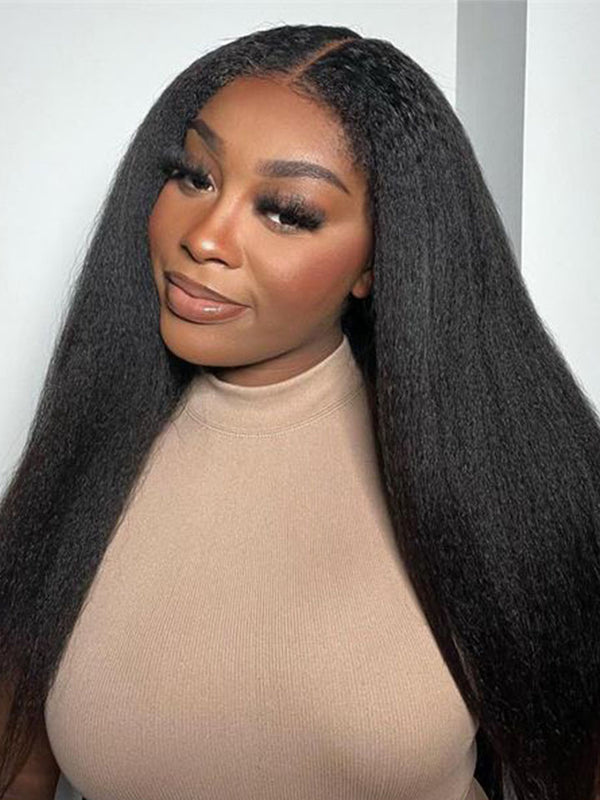 Airy Cap Ion Perm Kinky Straight 13x4 Lace Front Lace Wig Human Hair Wig Glueless Wig