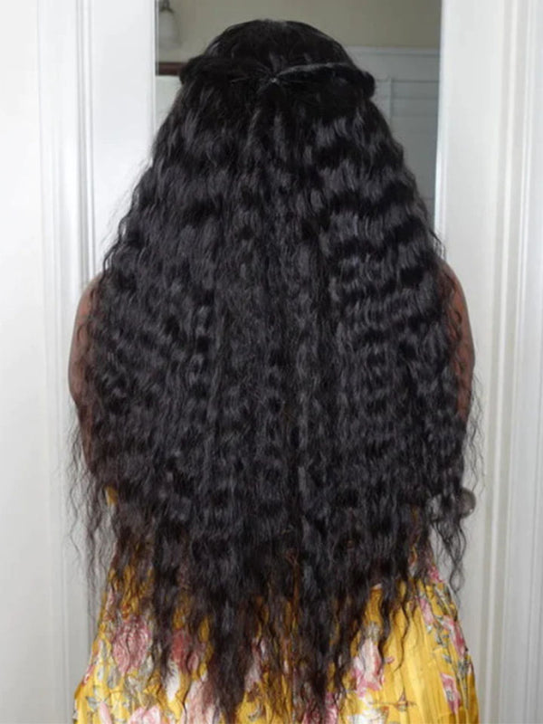 Bohemian Curly 5×5 Closure Lace Glueless Mid Part Long Wig 100% Human Hair