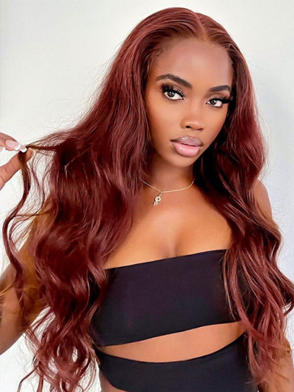 Alipop Hair 33 Red Brown Auburn T Part Lace Wig Body Wave Human Hair Colored Wigs