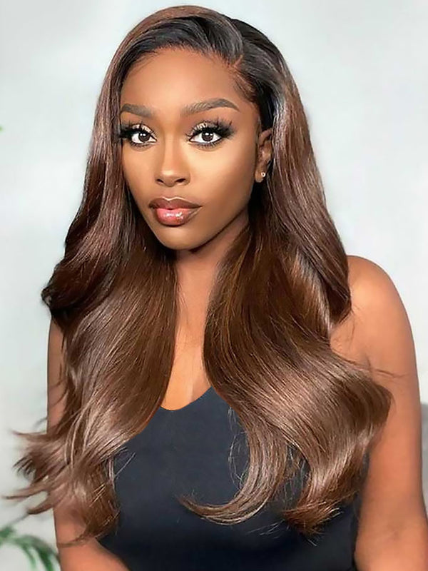 Beginner Friendly Ombre Brown Body Wave Glueless 5x5 Closure Lace Wig