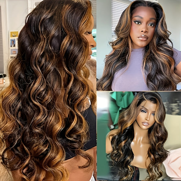 T1B/30 Highlight Body Wave Lace Front Wigs Human Hair 150% Density