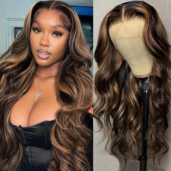 T1B/30 Highlight Body Wave Lace Front Wigs Human Hair 150% Density