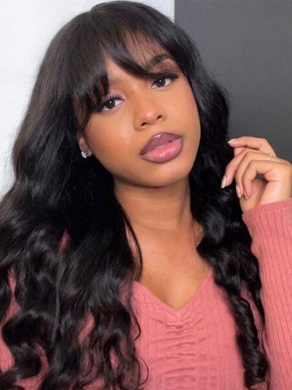 Body Wave Wig With Bangs Glueless Wigs Top Lace 2X4 Lace Wigs Machine Wigs