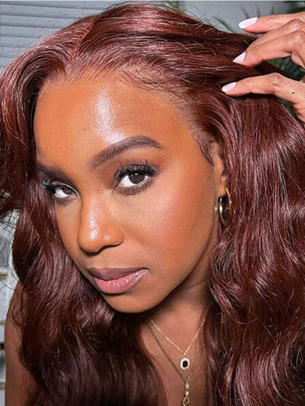 Body Wave 13x4  Lace Front Wig Reddish Brown Wig Human Hair #33 Colored