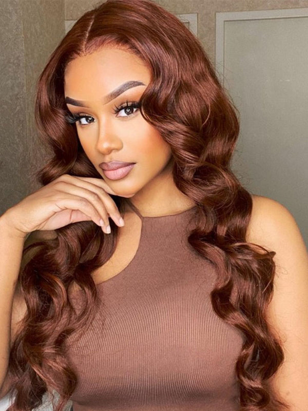 Alipop Hair 33 Red Brown Auburn T Part Lace Wig Body Wave Human Hair Colored Wigs