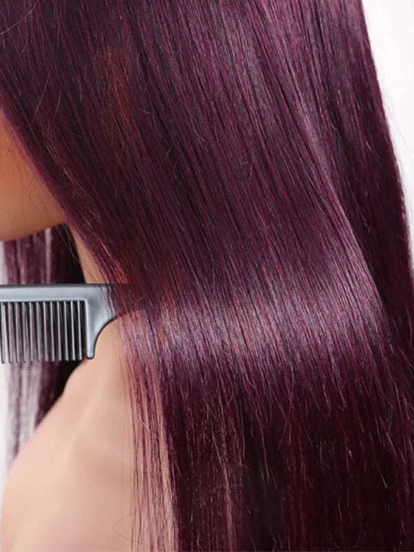 Dark Purple Plum Color Straight 13x4 Transparent Lace Front Wigs Human Hair Wigs Pre-plucked