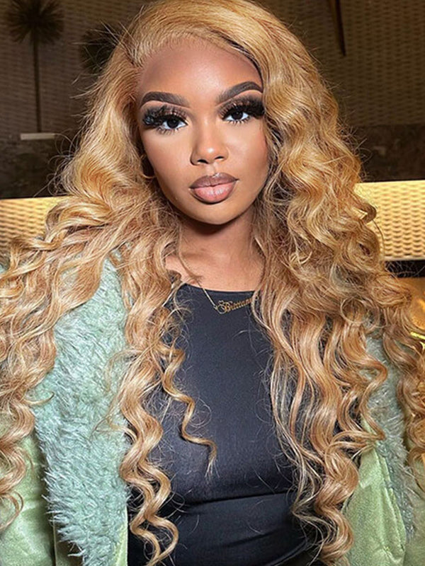 Transparent 13x4 Lace Front Wig Loose Deep Wave #27 Honey Blonde Wig