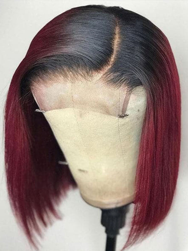 Alipop Bob Wigs Striaght 4x4 Lace Closure Wig 1B/99J Burgundy Human Hair Wig