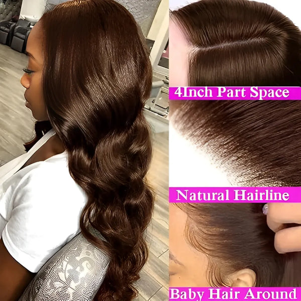 Dark Brown Body Wave Wig Human Hair Wig 13x4 Lace Front Wig 180% Density  Colored Wigs And Lace Closure Wigs