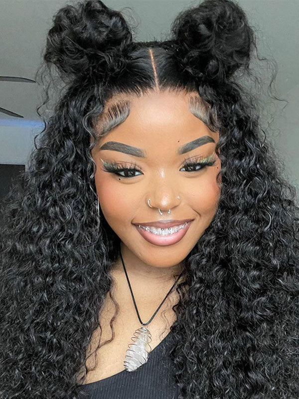 Curly Hair 360 Full Lace Frontal Wig Thick Human Hair Wig Free Part Natual Black